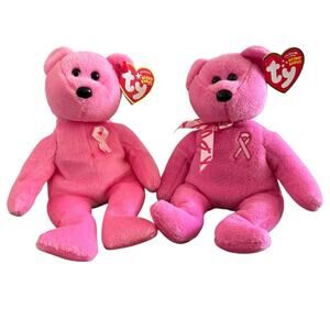 Ty Beanie Babies Lot of 2 Pink Teddy Bears Aware and Hope